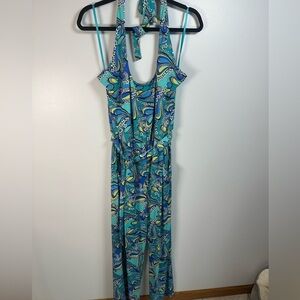 Green and Blue Jumpsuit with Paisley Print and Fitted Bodice Size 1x
